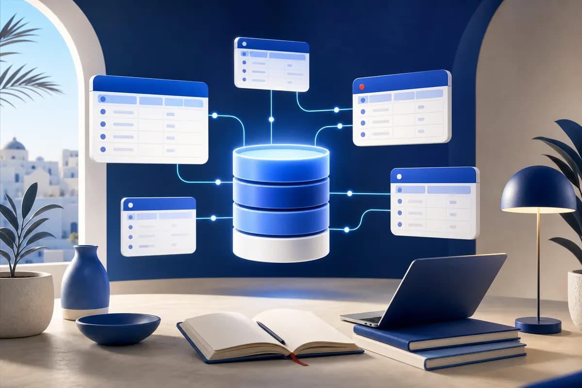 Illustration de tables clients, commandes et produits reliées dans un espace d’apprentissage