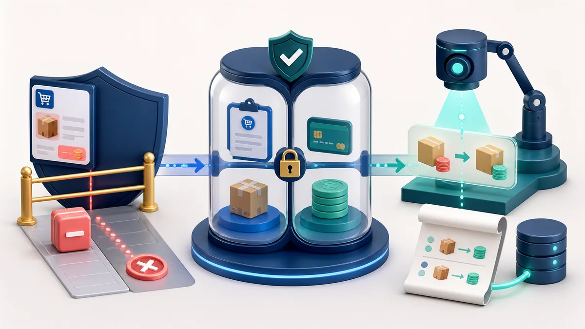 A barrier refuses an invalid value, a capsule secures two operations and a sensor archives a change