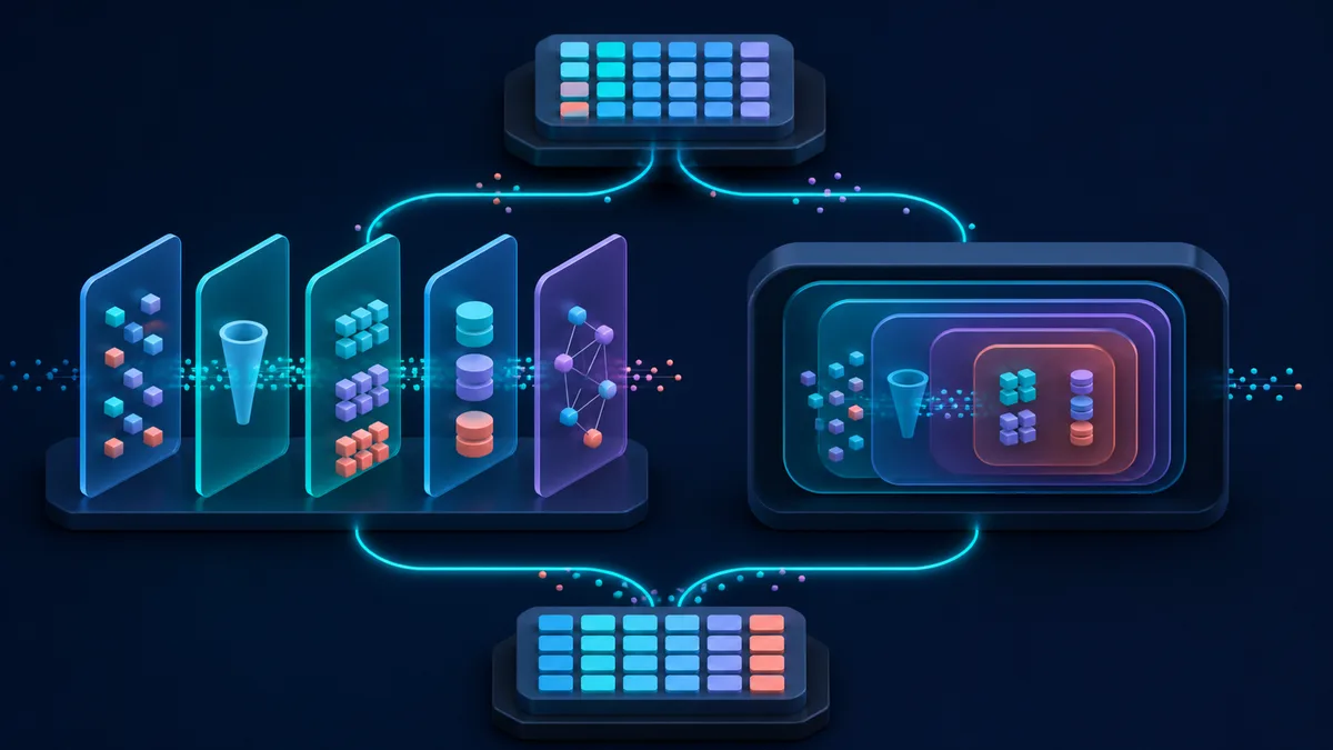 A SQL transformation compares successive steps to a nested structure